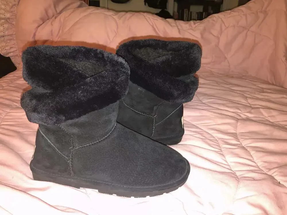 LAMO Essential Wrap Women's Black Suede and Faux Fur Boots